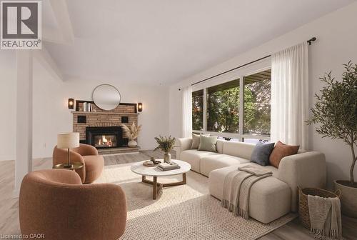 VIRTUALLY STAGED - 345 Berkindale Drive, Hamilton, ON - Indoor Photo Showing Living Room With Fireplace