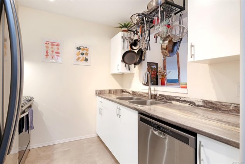 #203-130 Back Rd, Courtenay, BC - Indoor Photo Showing Kitchen With Double Sink