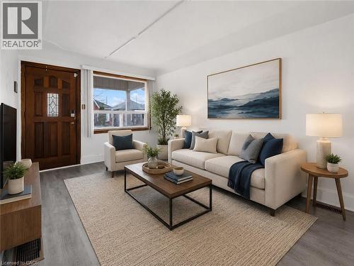 Virtually Staged Living room - 29 Harrison Avenue, Hamilton, ON - Indoor Photo Showing Living Room