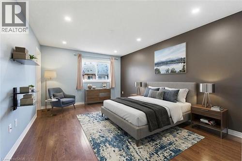 Primary with walk-in closet & ensuite (AI staged) - 110 Highland Road E Unit# 75, Kitchener, ON - Indoor Photo Showing Bedroom