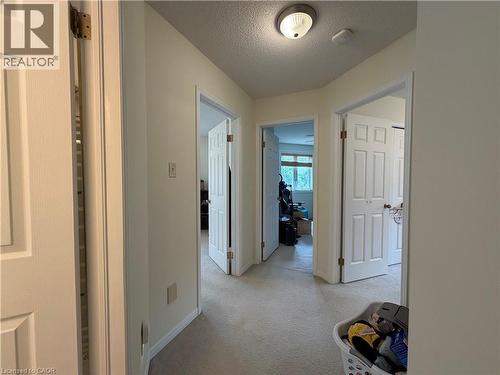 Light-colored carpeted hallway featuring multiple white paneled doors, neutral wall tones, and a flush-mount ceiling light - 436 Gatestone Boulevard, Waterloo, ON - Indoor Photo Showing Other Room