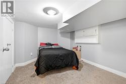 Carpeted room featuring light gray walls, white baseboards, and a flush-mount ceiling light fixture - 