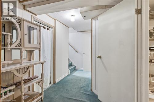 Hallway featuring light blue carpeting and white paneled walls - 11 Summit Crescent, Guelph, ON - Indoor