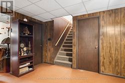 Carpeted stairs leading to basement - 
