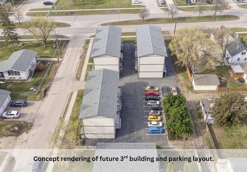 Concept rendering of future 3rd building and existing asphalt parking layout. - 210 Main Street, Selkirk, MB -  With View