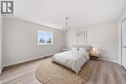 Bright room featuring a prominent window, neutral wall tones, and wood-finish flooring - 