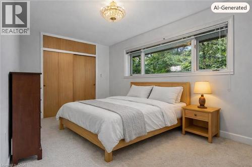 Virtually staged bedroom featuring light-colored carpeting and white walls - 44 Colquhoun Crescent, Hamilton, ON - Indoor Photo Showing Bedroom