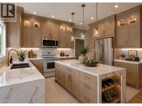 Kitchen virtually reimagined with renovation. - 7083 Jasper Drive, Vernon, BC - Indoor Photo Showing Kitchen With Double Sink With Upgraded Kitchen