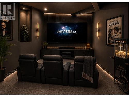 Lower level flex space virtually reimagined as home theatre room. - 7083 Jasper Drive, Vernon, BC - Indoor Photo Showing Other Room