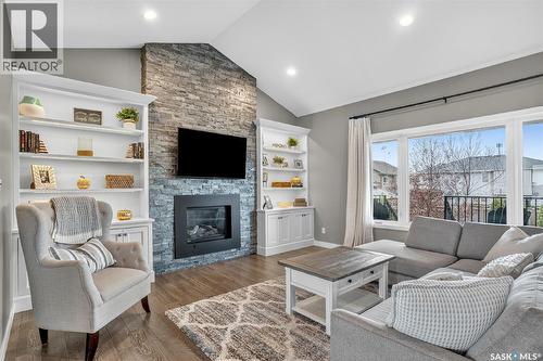 523 Redwood Crescent, Warman, SK - Indoor Photo Showing Living Room With Fireplace