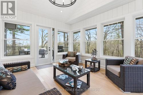 Muskoka room with walkout to deck - 30 Stephen Road, Muskoka Lakes (Medora), ON - Indoor Photo Showing Living Room