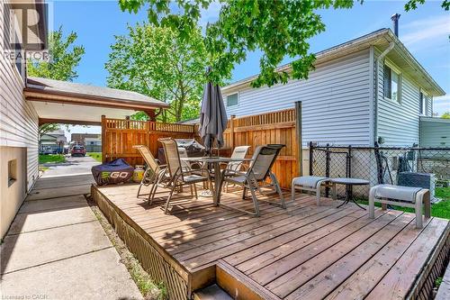 Elevated wood deck with perimeter fencing - 98 Belwood Crescent, Kitchener, ON - Outdoor With Deck Patio Veranda With Exterior