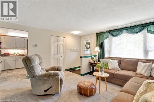 Living area featuring light-toned carpeting and a large window - 98 Belwood Crescent, Kitchener, ON - Indoor Photo Showing Living Room