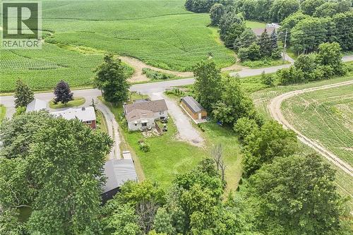 Aerial perspective highlighting a property with a light-colored exterior and a detached shed - 7332 Twenty Road E, Glanbrook, ON - Outdoor With View
