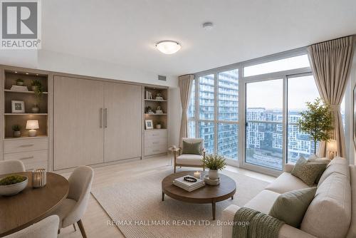 Virtually staged with Murphy bed concept - 2908 - 85 Queens Wharf Road, Toronto, ON - Indoor Photo Showing Living Room