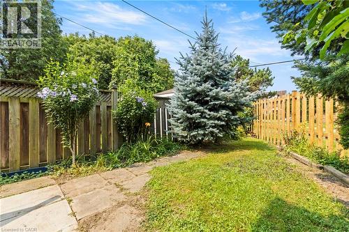 Expansive backyard featuring a manicured lawn, established trees, and perimeter fencing - 37 Park Row N, Hamilton, ON - Outdoor