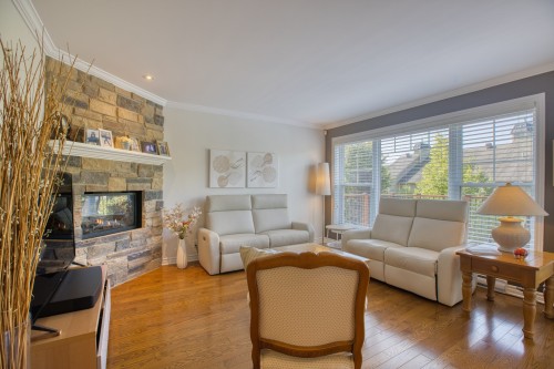 Living Room - 335 Ch. Des Sorbiers, Piedmont, QC - Indoor Photo Showing Living Room With Fireplace