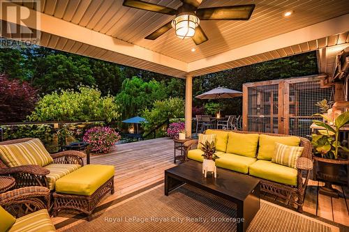 Night lighting and 3 zones of speakers outside. - 33 Edgehill Drive, Guelph (Exhibition Park), ON - Outdoor With Deck Patio Veranda With Exterior