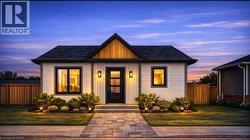 Visual Rendering - Modern single-story residence with white horizontal siding and a dark shingled roof - 