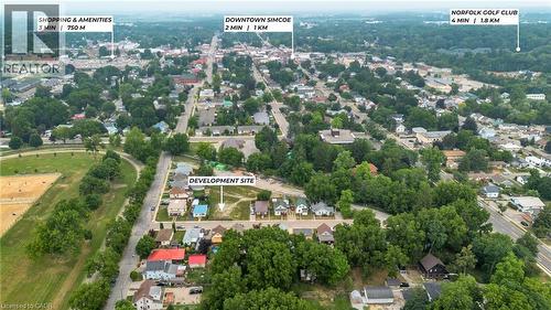 Aerial perspective of a development site within an established urban area - 7 James Street, Simcoe, ON 