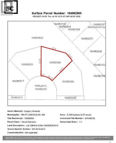 Lot 3 Blk 6 Poplar Place, Canwood Rm No. 494, SK 