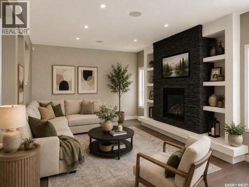 411 Flynn Lane, Saskatoon, SK - Indoor Photo Showing Living Room With Fireplace