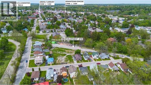 Aerial overview of a development site with surrounding residential properties - 9 James Street, Simcoe, ON 