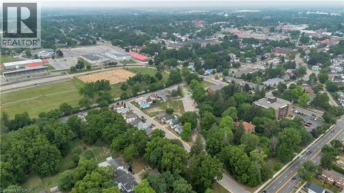 Expansive aerial perspective showcasing a residential area with varied architectural styles - 9 James Street, Simcoe, ON 