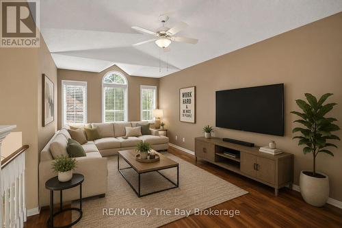Virtually Staged TV/Family Room - 12 Goldsmith Place, Wasaga Beach, ON - Indoor Photo Showing Living Room