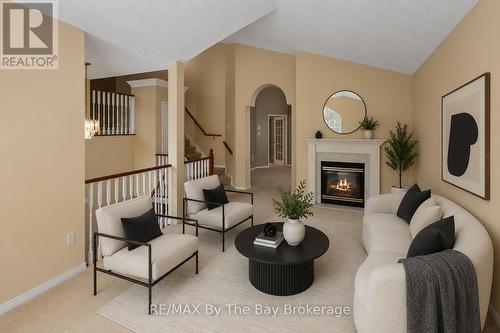 Living Area Virtually Staged - 12 Goldsmith Place, Wasaga Beach, ON - Indoor Photo Showing Living Room With Fireplace