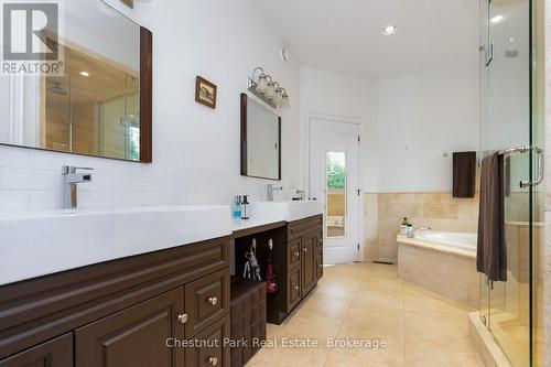 Double sinks in en-suites - 133 Lakeshore Road E, Blue Mountains, ON - Indoor Photo Showing Bathroom