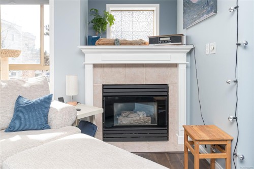 #309-1025 Meares St, Victoria, BC - Indoor Photo Showing Living Room With Fireplace