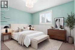Bedroom featuring wainscoting and light blue painted walls - 