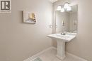 Pedestal sink with chrome faucet, large vanity mirror, and three-light fixture - 133 St Leger Street, Kitchener, ON  - Indoor Photo Showing Bathroom 