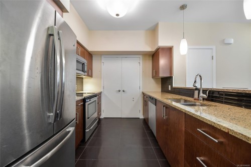#201-591 Latoria Rd, Langford, BC - Indoor Photo Showing Kitchen With Double Sink