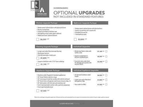 OPTIONAL UPGRADES - 8900 Jim Bailey Road Unit# 188D, Kelowna, BC 