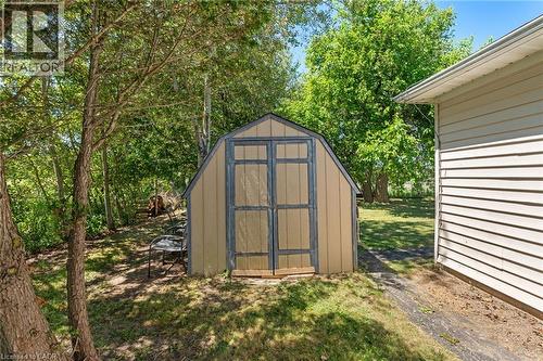 Gable-roof shed featuring double doors and neutral siding - 3 Bousfield Lane, Jarvis, ON - Outdoor