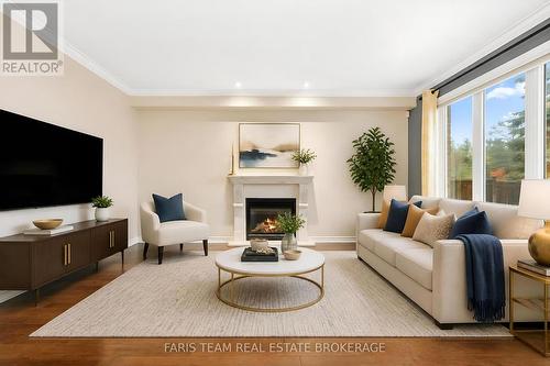 Virtually staged - 3 Prince William Way, Barrie, ON - Indoor Photo Showing Living Room With Fireplace