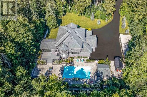 Aerial of Rear of House with Pool - 27 Kingfisher Crescent, Tiny, ON - Outdoor With View