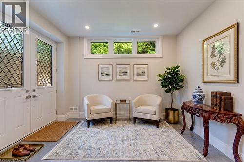 Double entry doors with decorative glass panels and transom windows - 986 Highway 8, Hamilton, ON - Indoor Photo Showing Other Room