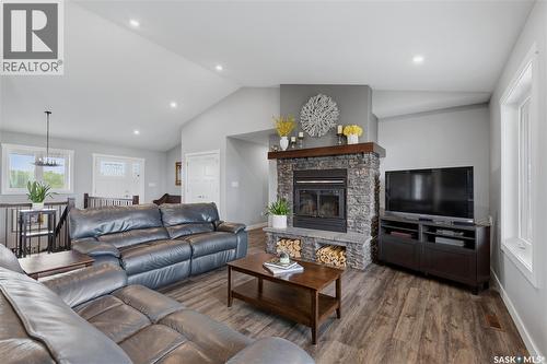 12 Valley Ridge Road, Last Mountain Lake, SK - Indoor Photo Showing Living Room With Fireplace
