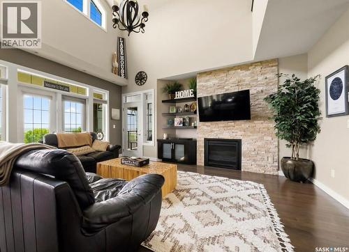 30 Shore Acres Drive, Last Mountain Lake, SK - Indoor Photo Showing Living Room With Fireplace