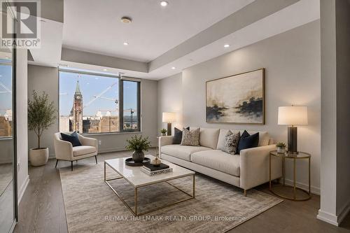 Living Room virtually stage - 1504 - 101 Queen Street, Ottawa, ON - Indoor Photo Showing Living Room