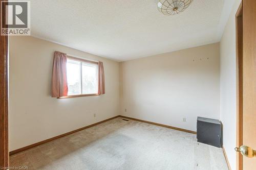 Interior room featuring light-colored carpet flooring, painted walls, a double-hung window with wood trim, and a ceiling-mounted light fixture - 27 Walmer Gardens, London, ON - Indoor Photo Showing Other Room