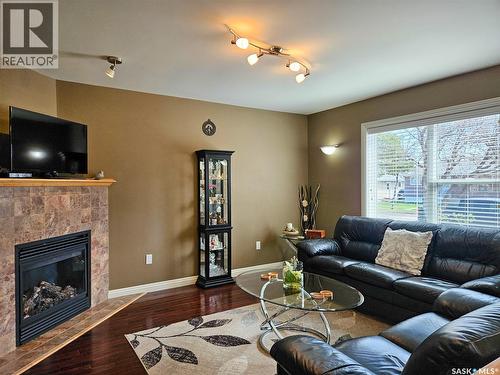 508 Thompson Street, Herbert, SK - Indoor Photo Showing Living Room With Fireplace