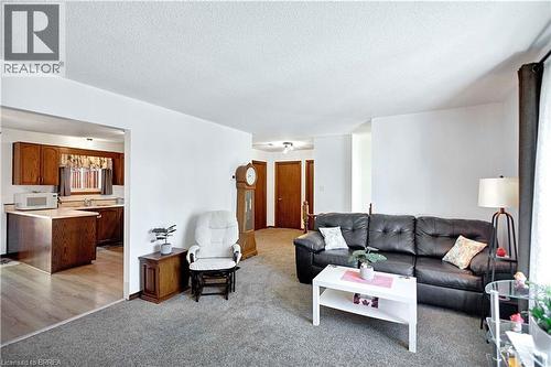 Living area with brown carpeting and freshly painted walls - 16 Sandlewood Avenue, Brantford, ON - Indoor Photo Showing Living Room
