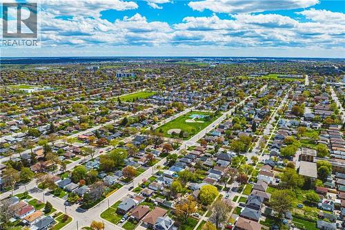 Aerial perspective showcasing a residential area with varied housing styles - 242 East 43Rd Street, Hamilton, ON - Outdoor With View