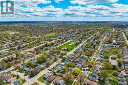 Aerial perspective showcasing a residential area with varied housing styles - 