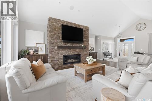 Luxury Vibank Acreage - 13.95 Acres., Vibank, SK - Indoor Photo Showing Living Room With Fireplace