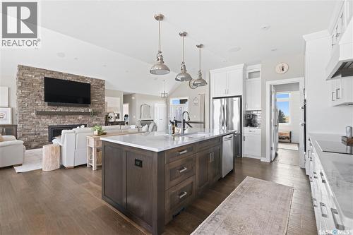 Luxury Vibank Acreage - 13.95 Acres., Vibank, SK - Indoor Photo Showing Kitchen With Fireplace With Double Sink With Upgraded Kitchen